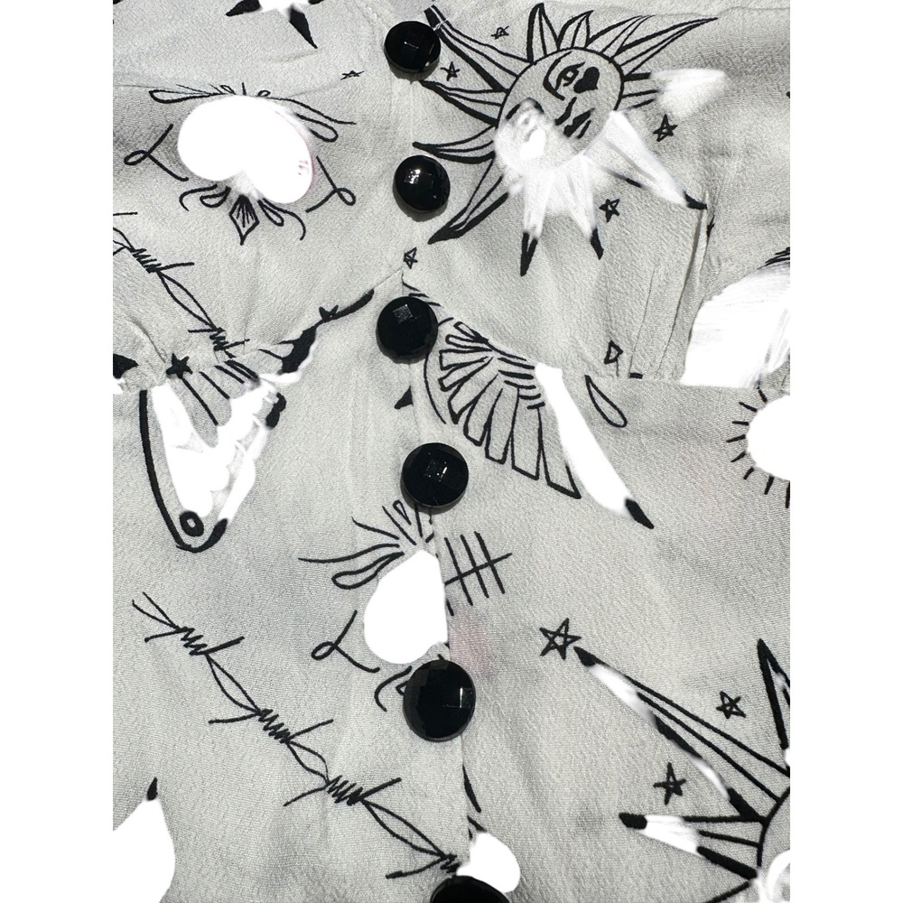 Hell Bunny Avery Dress White Tattoo Print Lace Trim Flutter Sleeve Midi Small - Picture 4 of 12
